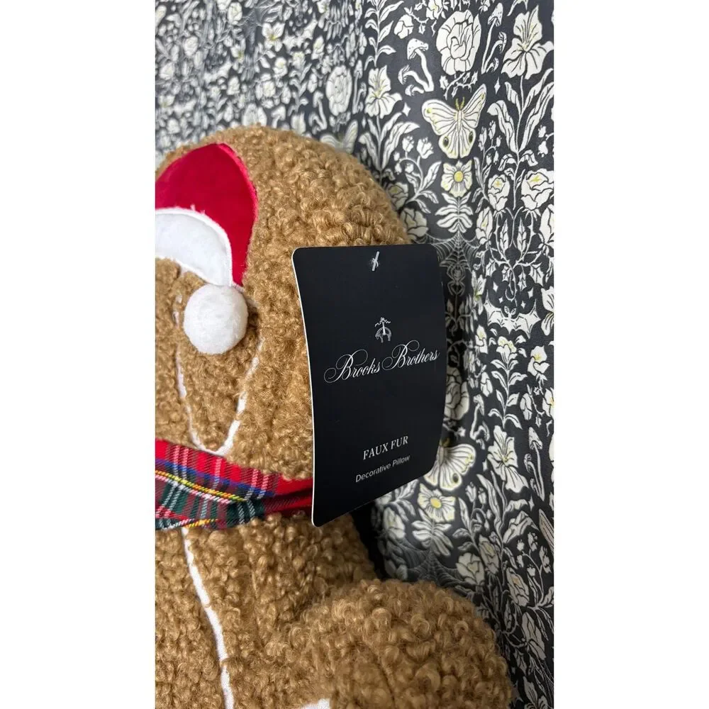Brooks Brothers Dog Puppy Christmas Holiday Faux Fur Sherpa Throw Pillow New